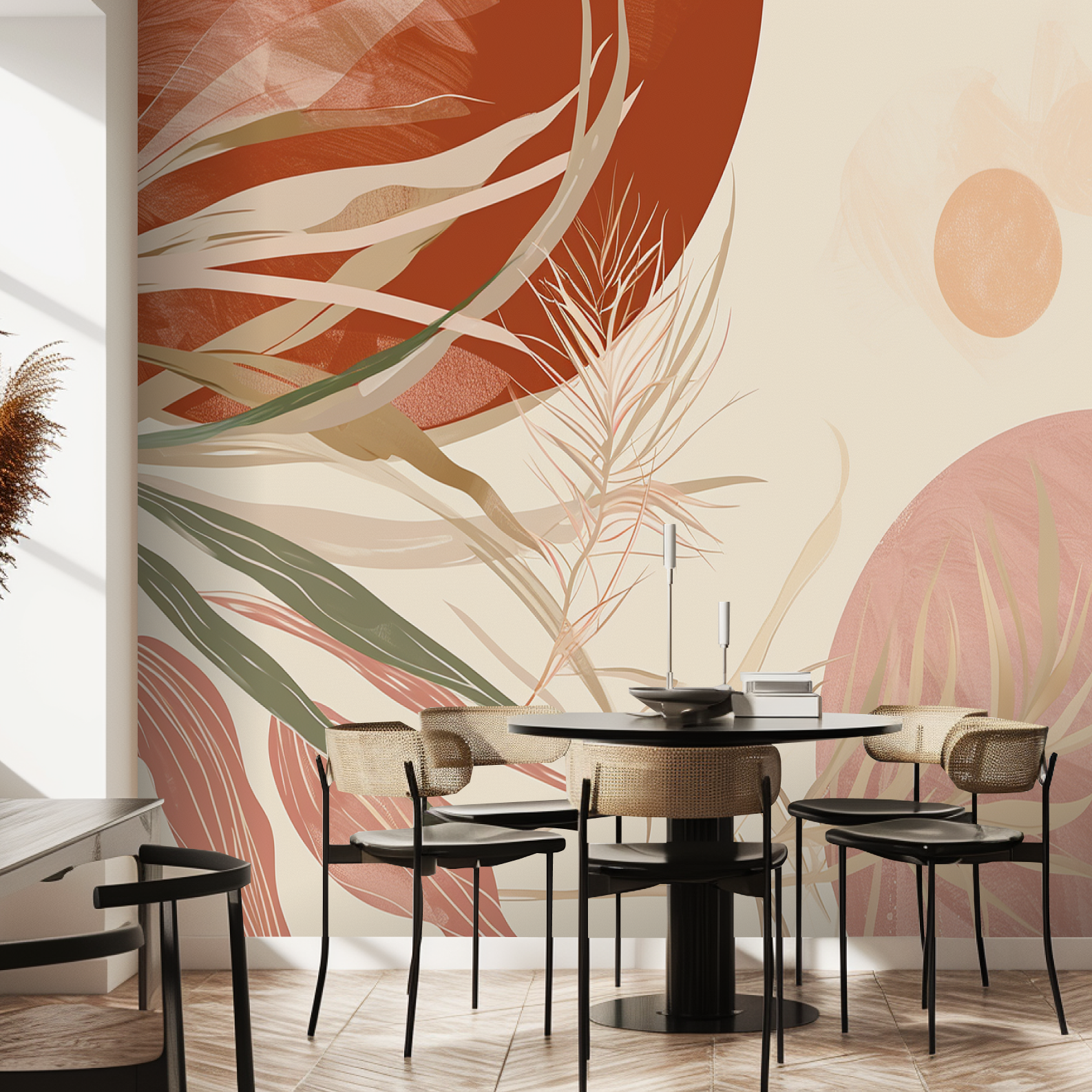 Murales para Salas de Estar: Transforma tu sala de estar en un espacio acogedor con murales que reflejen la naturaleza, como bosques serenos o paisajes marinos. Estos temas son ideales para diseñadores de interiores pues crean una atmósfera tranquila y relajante, perfecta para el descanso y la socialización.